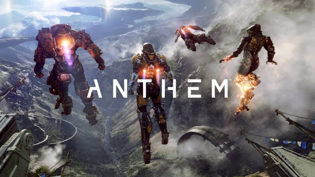 Anthem's four Javelin classes—Ranger, Colossus, Storm, and Interceptor—flying over a jungle landscape.