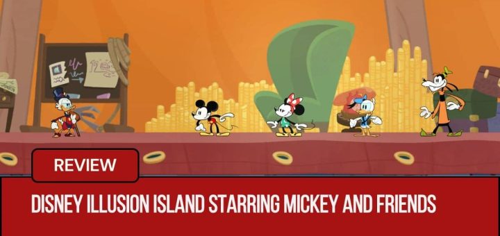 The gang meeting Scrooge McDuck inside his money vault in Disney Illusion Island Starring Mickey and Friends.