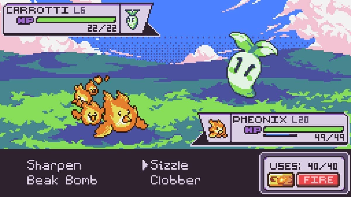 A turn based combat scene in Doki Monsters Quest showing the team inputting commands during battle.
