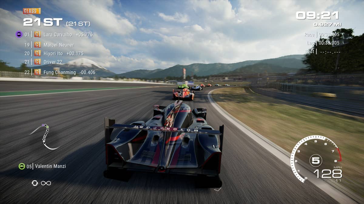 A GRID Legends Deluxe Edition Le Mans car taking a corner at high speed with precision and control.
