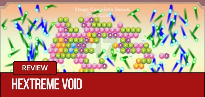 A hectic Hextreme Void gameplay moment with balls bouncing across colourful hexes during an intense run.