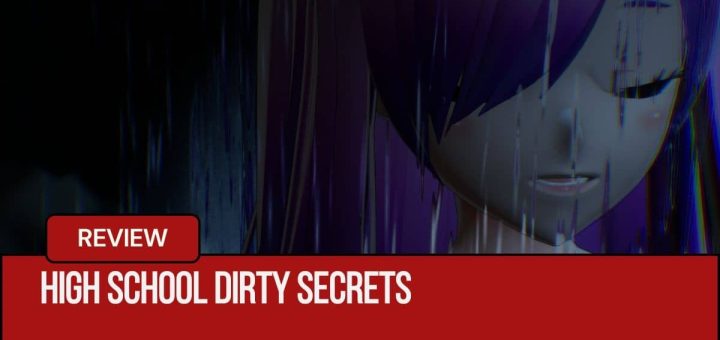 A close-up shot of Kasuga in High School Dirty Secrets as rain falls across her face.