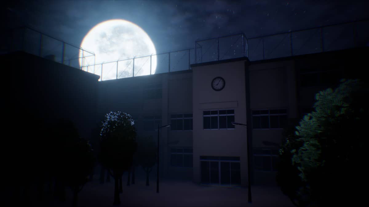 The exterior of the school featured in High School Dirty Secrets, shown under a moody, atmospheric sky.