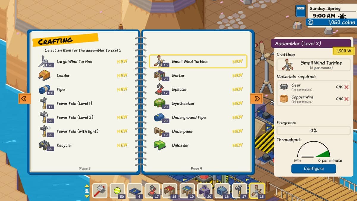 The crafting interface in Little Rocket Lab showing item recipes and menu layout during in‑game creation.