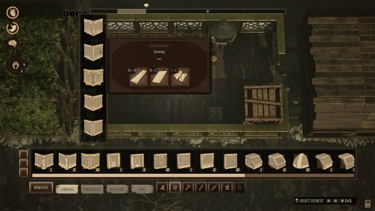 The crafting build mode in RailGods of Hysterra Preview showing in-game construction and utility placement.