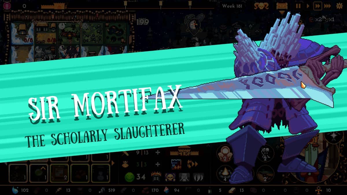A dramatic boss introduction splash screen revealing a powerful enemy and his name in The King is Watching.