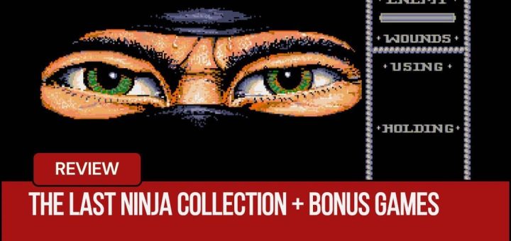 A pixelated close up of the ninja’s eyes from The Last Ninja Collection + Bonus Games during an in depth look at the game.