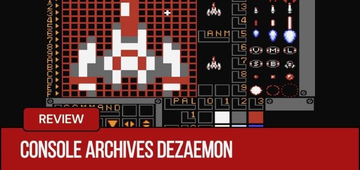 Grid-based ship editor from Console Archives Dezaemon showing a classic Galaga-style craft being designed.