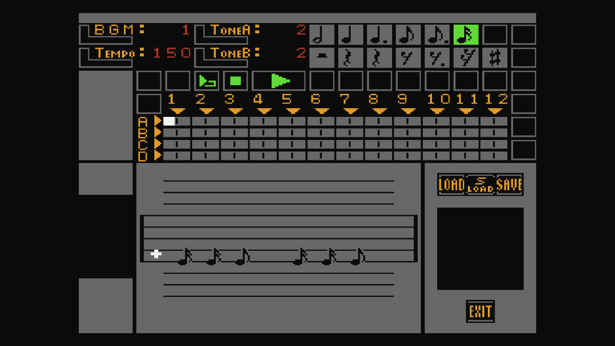 Music maker interface in Console Archives Dezaemon showing drag-and-drop tracks placed along the timeline system.
