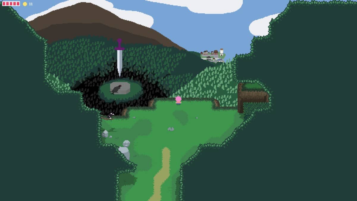 Afterplace high‑view landscape with town and giant forest sword for Gert Lush Gaming.