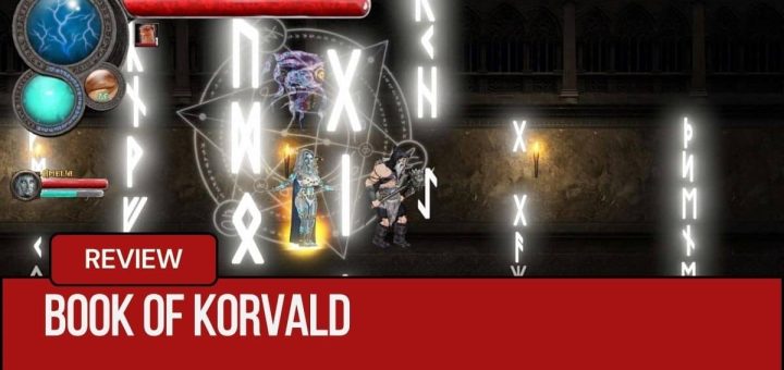 Runes cascade across the screen during a special attack in Book of Korvald for Gert Lush Gaming.