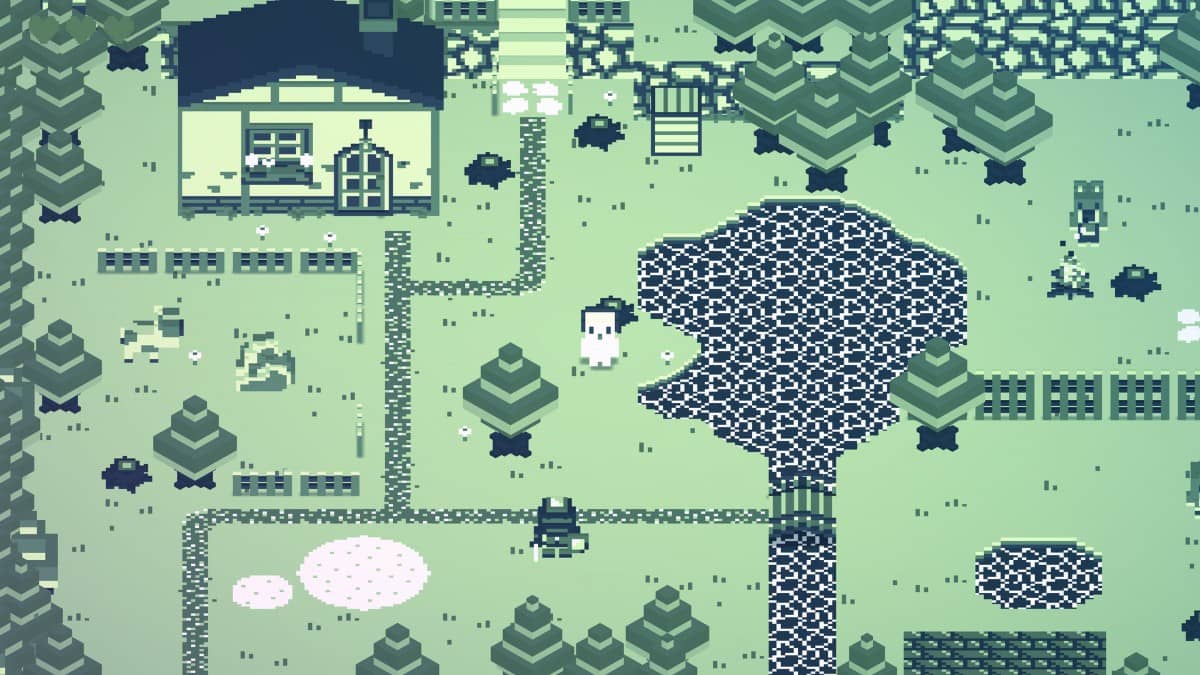 Top-down view of the blocky world in cassette boy as showcased by Gert Lush Gaming.