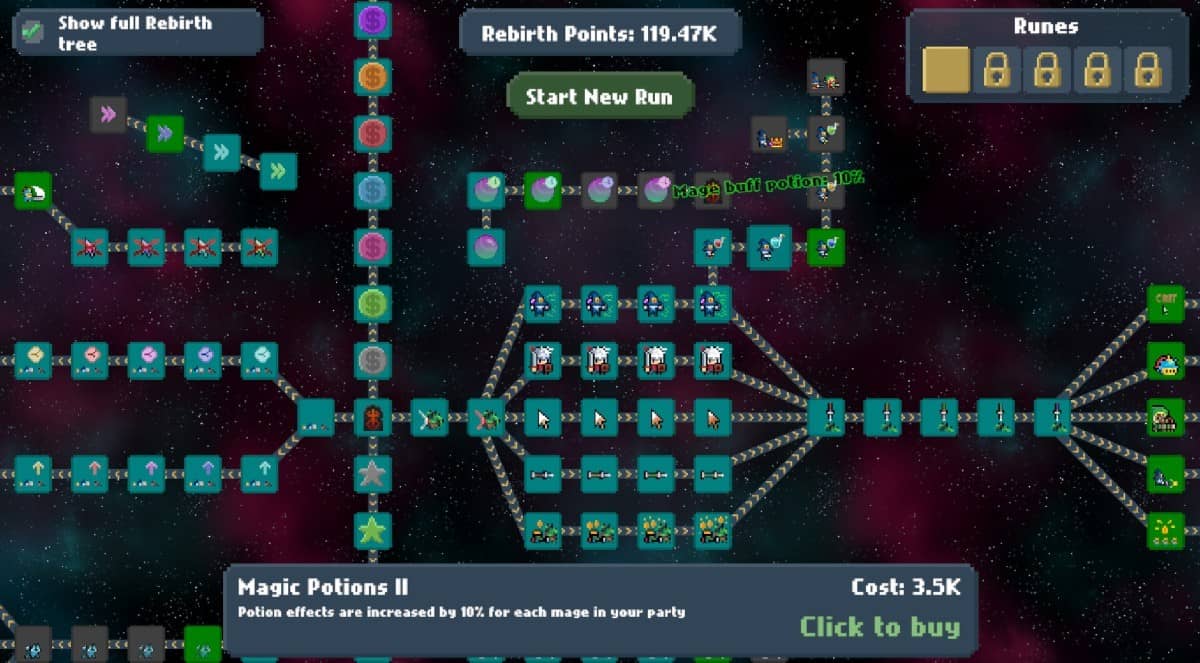 The massive Gridle skill tree unlocked after rebirth, showing extensive knowledge-point paths and upgrades.
