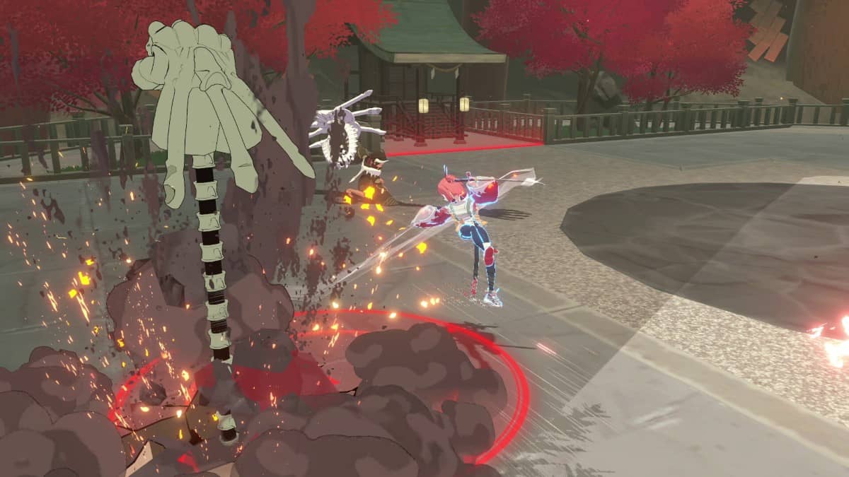 Homura Hime boss summons a skeletal hand from the ground to grab the player for Gert Lush Gaming.