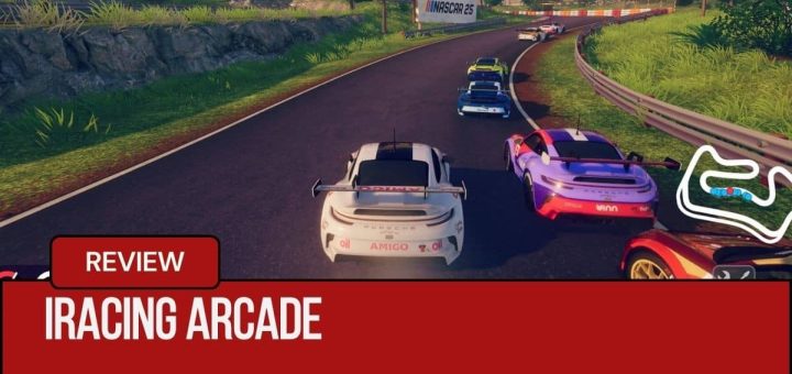 Supercars cornering at speed in iRacing Arcade at sunset for Gert Lush Gaming.