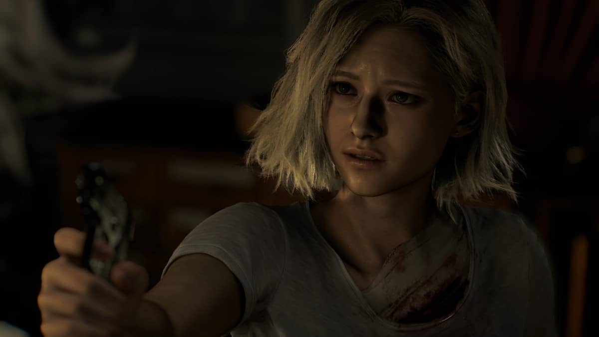 Close-up of Grace looking worried in Resident Evil Requim created for Gert Lush Gaming.