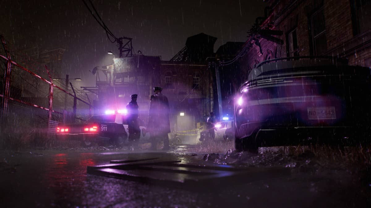 Police at a dark rainy accident scene in Resident Evil Requim created for Gert Lush Gaming.