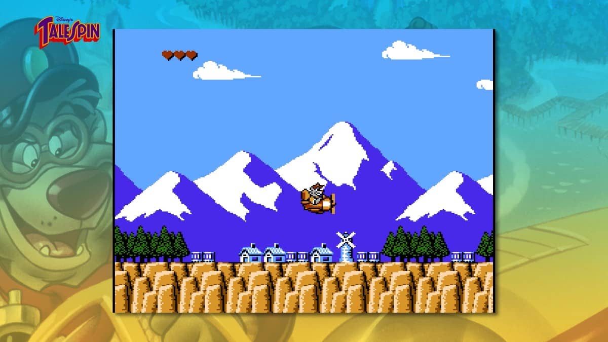 Baloo pilots his plane over a dense jungle in The Disney Afternoon Collection Nintendo Switch 2 TailSpin stage.