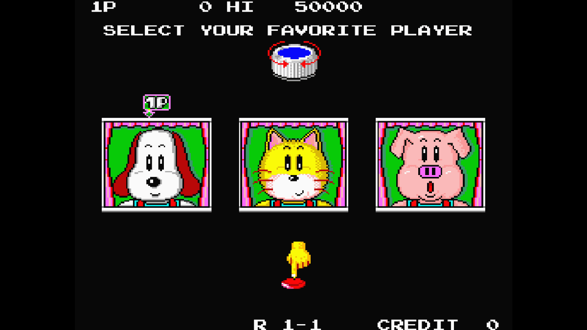 Arcade Archives PLUMP POP character select screen showing three players for Gert Lush Gaming.