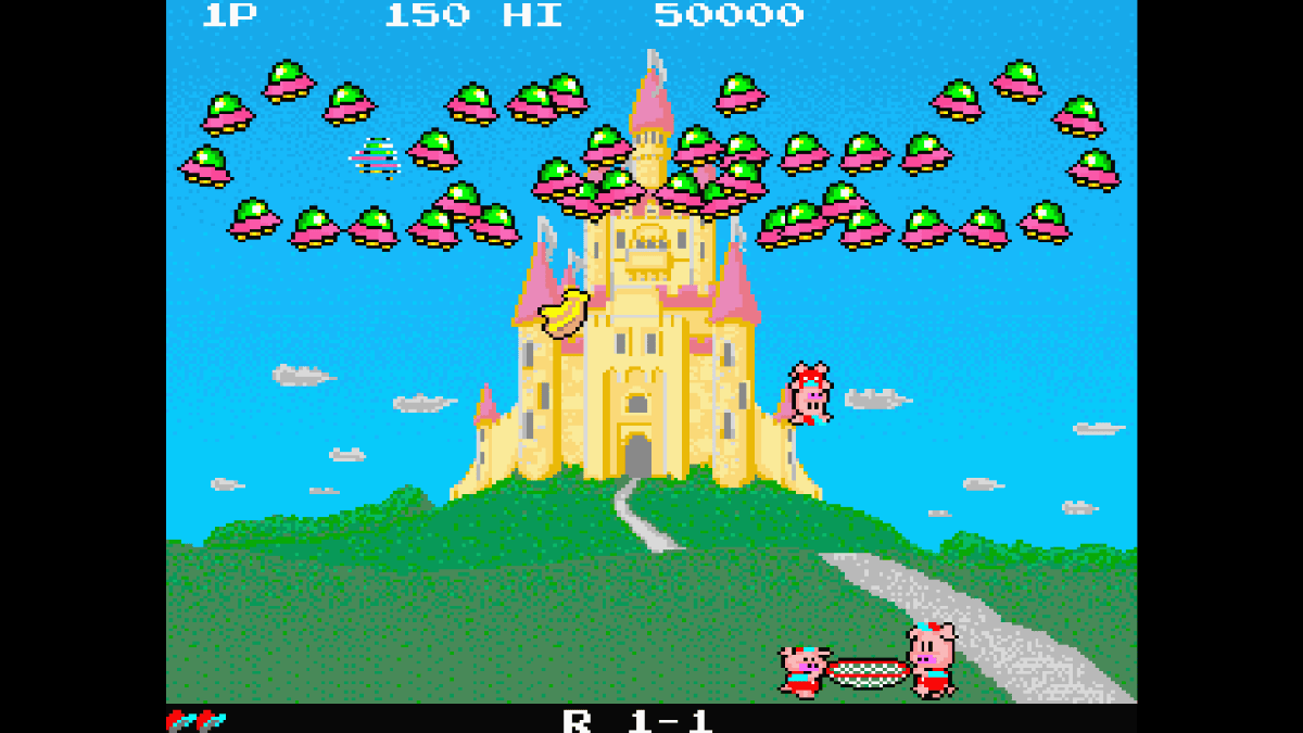 Arcade Archives PLUMP POP garden stage with fruit and flying enemies captured for Gert Lush Gaming.