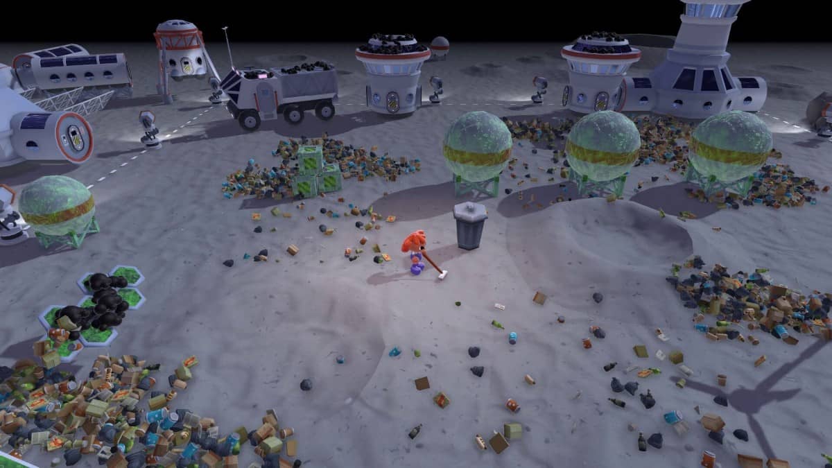 Gert Lush Gaming cleans green goo and piles of lunar dust from radar dishes in Cleaning Up!