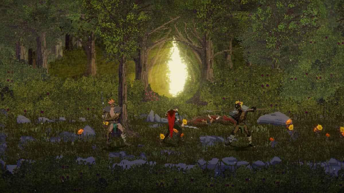 Player encounters vagrants by a bright campfire in the Crimson Capes jungle for Gert Lush Gaming.