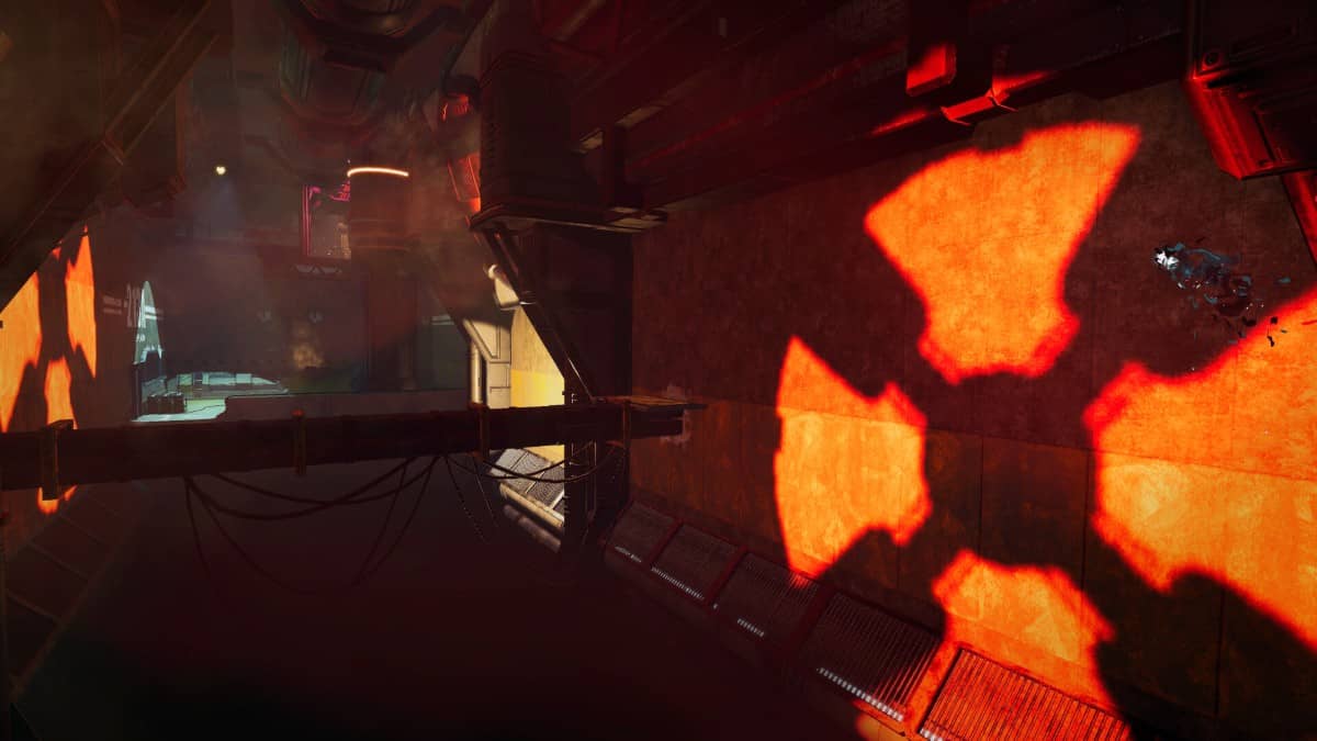 Dynamic lighting illuminates an industrial path in Ereban Shadow Legacy, captured by Gert Lush Gaming.