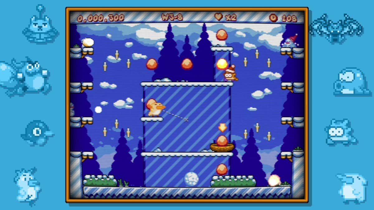 Gert Lush Gaming battles through a snowy tundra filled with enemies and eggs in Go! Go! Mister Chickums.