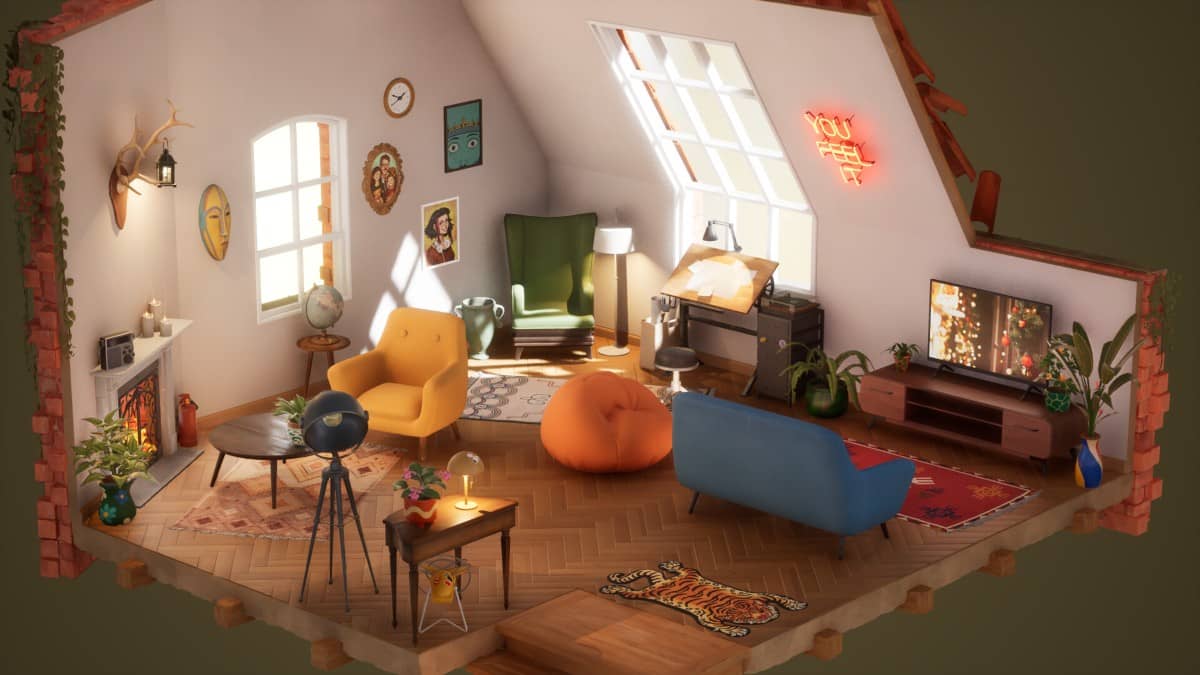 Sunlit top-floor room with fresh paint and homely decor in Hozy for Gert Lush Gaming.