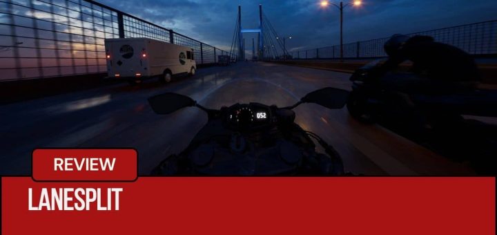 First-person view of a high-speed highway chase past a delivery truck in Lanesplit by Gert Lush Gaming.