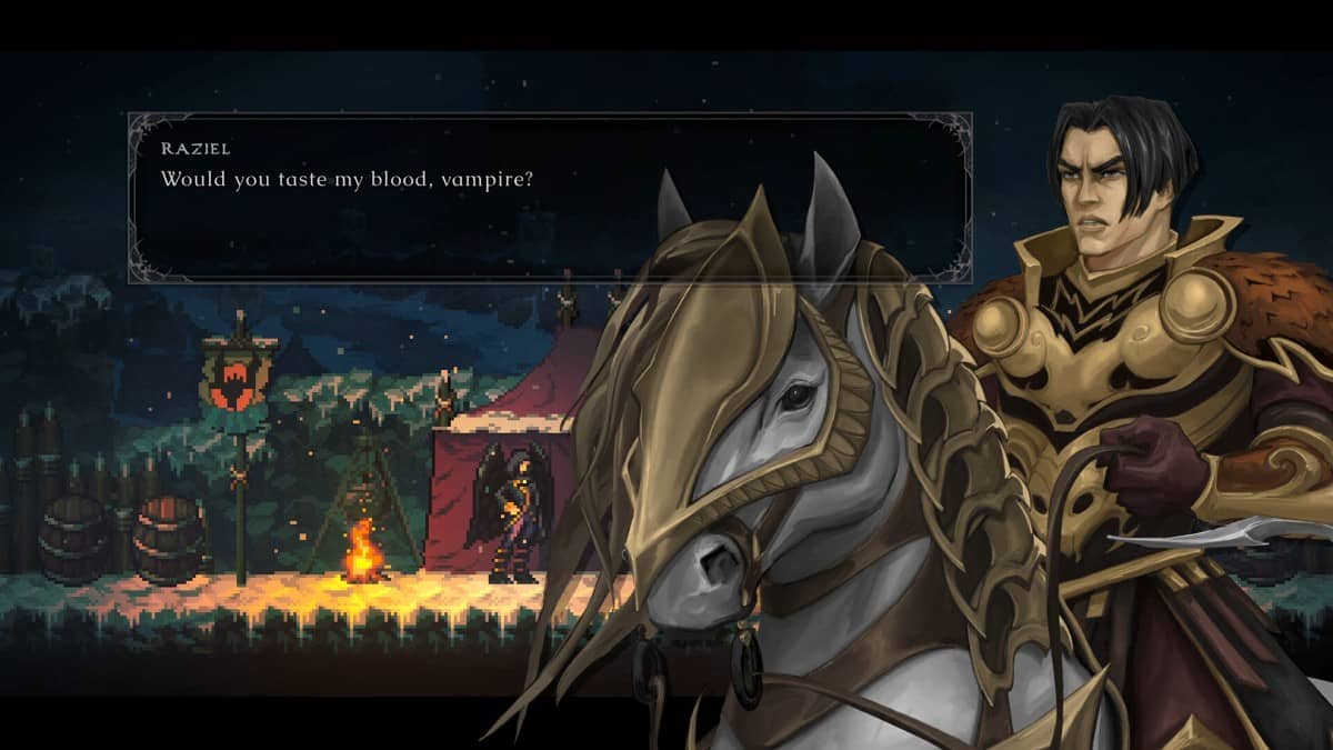 A human Raziel on horseback speaks with Kain in Legacy of Kain: Ascendance from Gert Lush Gaming.