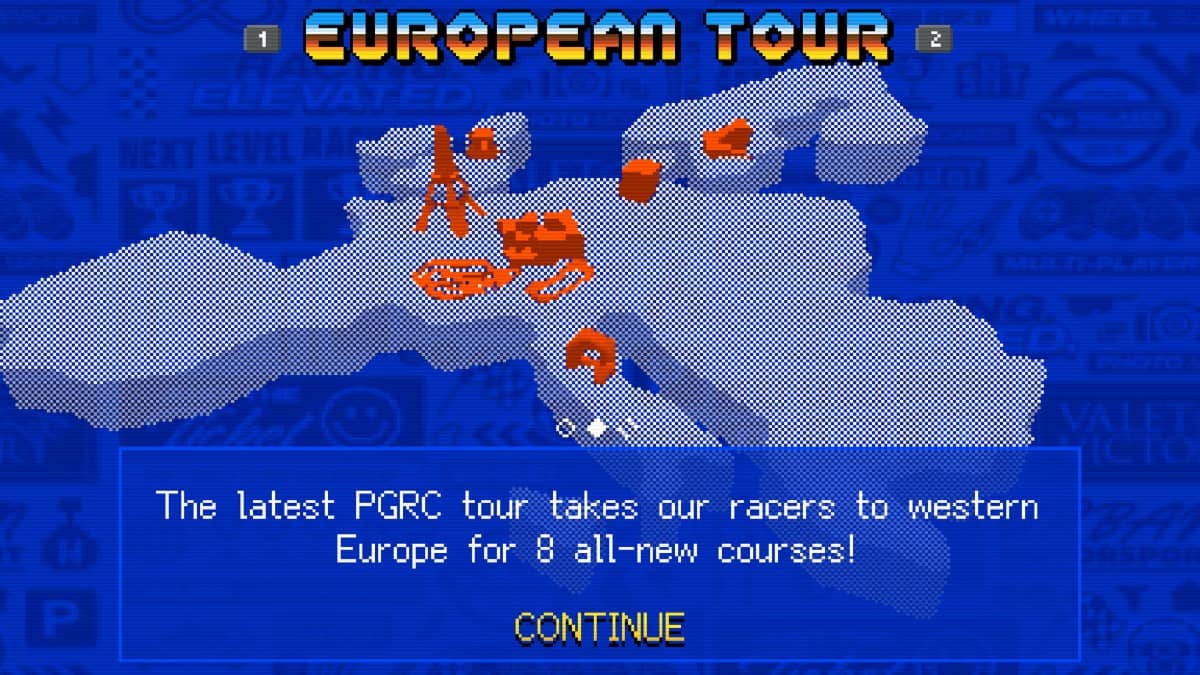 The European tour track map for Parking Garage Rally Circuit displayed on the Gert Lush Gaming site.