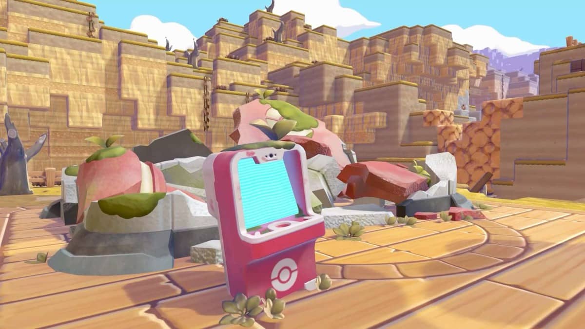 Rubble surrounds the broken Pokopia centre with the restore computer exposed in T Pokémon Pokopia for Gert Lush Gaming.