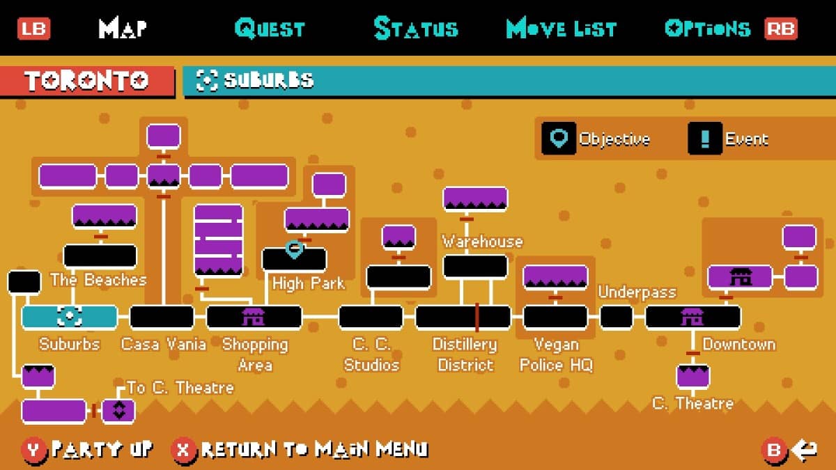 Scott Pilgrim EX reveals a combined world map forming a huge metroidvania layout for Gert Lush Gaming.