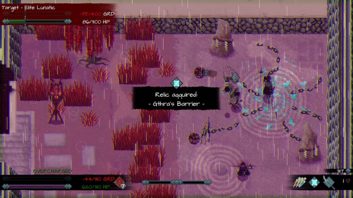 The player wanders through a courtyard filled with cherry blossoms in Skautfold: Moonless Knight on Gert Lush Gaming.