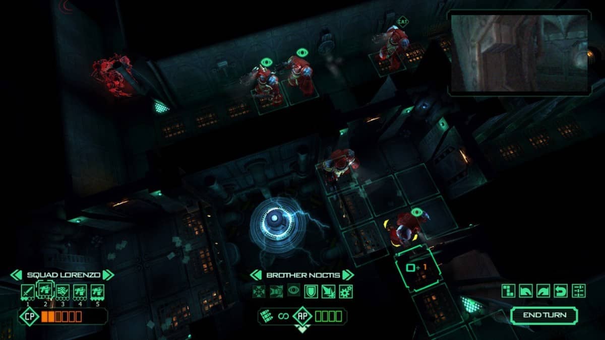 Blood Angels and Chaplains stand by the ship's electric coil in Space Hulk via Gert Lush Gaming.