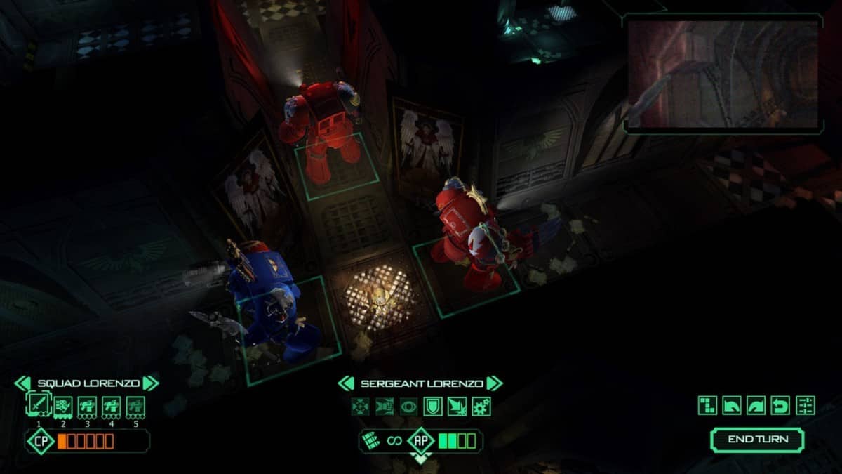 Two Blood Angels lock down a tunnel against Genestealers in Space Hulk for Gert Lush Gaming.