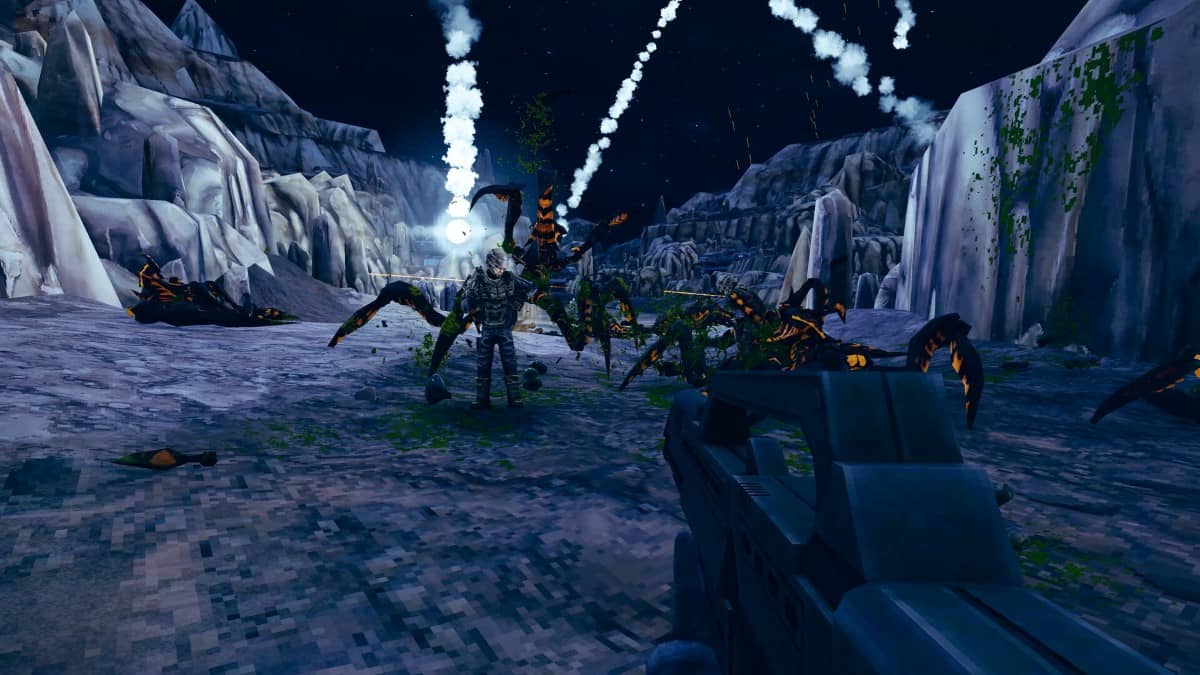 Starship Troopers: Ultimate Bug War! player spots a soldier ambushed by bugs for Gert Lush Gaming.