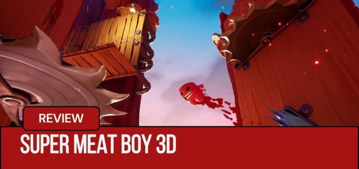 Super Meat Boy 3D shows Meat hurtling toward a spinning wall blade as Gert Lush Gaming dives into the chaos.
