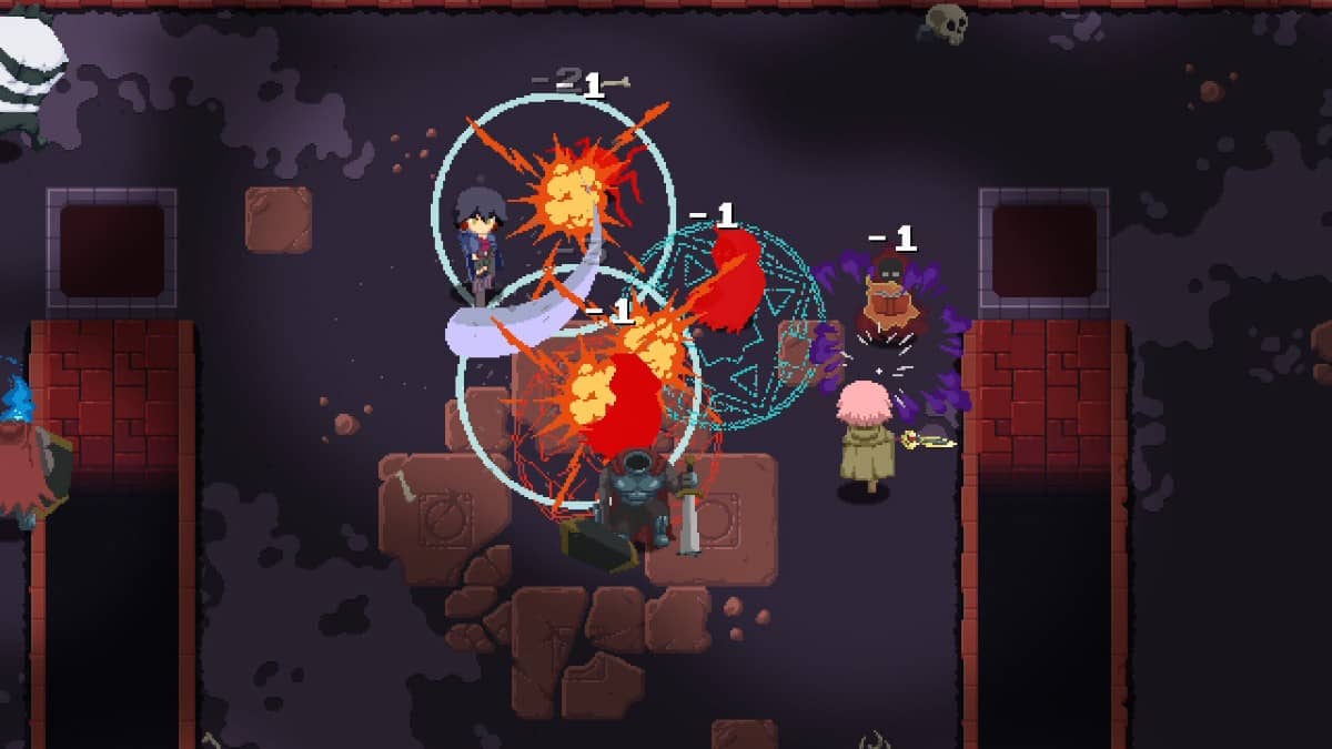 Sigils and pentagrams glow as the player battles dungeon creatures in this Sword of the Necromancer shot by Gert Lush Gaming.