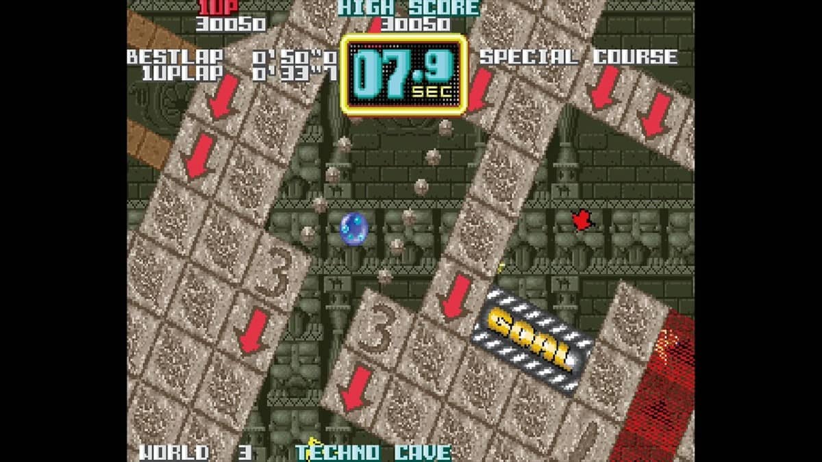 Gert Lush Gaming navigates a ball through an intricate Aztec style maze in Taito Milestones 4.