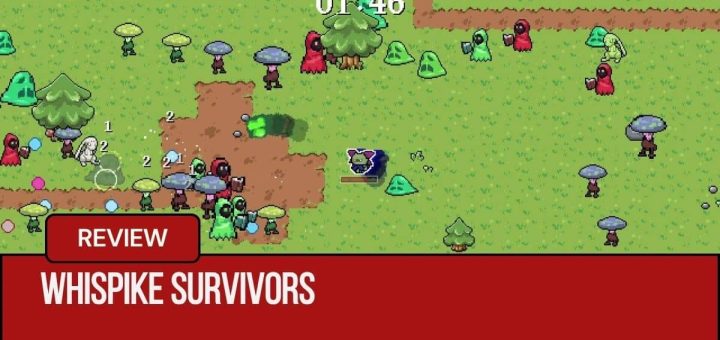 Whispike Survivors enemies swarm the player across green fields in this Gert Lush Gaming combat shot.