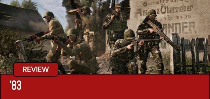 A Gert Lush Gaming screenshot showing '83 army roles and soldiers posing in front of a broken-down building.