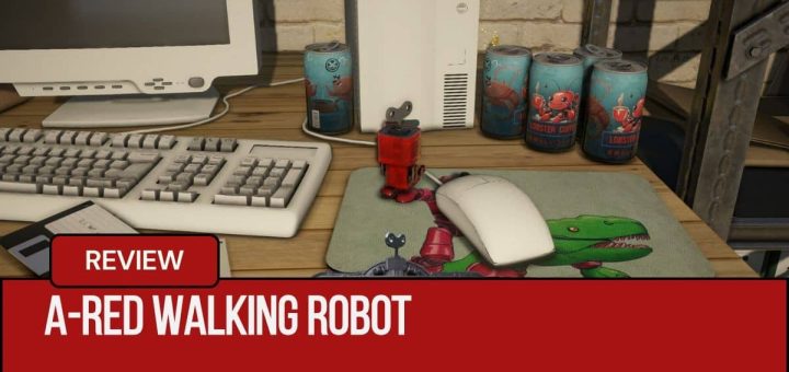 A-RED Walking Robot navigates a cluttered desk with a keyboard and mouse, as seen by Gert Lush Gaming.