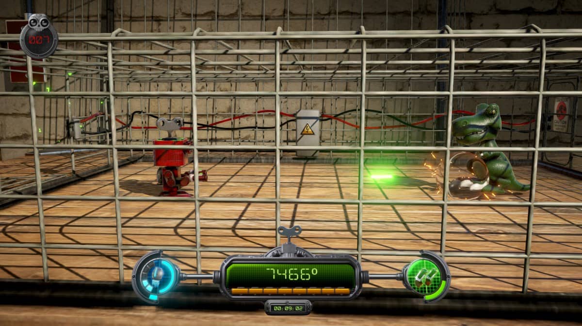 A-RED Walking Robot squares up against a robotic T-Rex inside a cage for a Gert Lush Gaming showdown.
