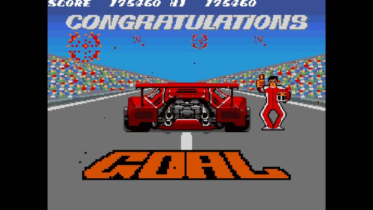 The GOAL banner shines across the track as Gert Lush Gaming completes an Arcade Archives KONAMI GT run.