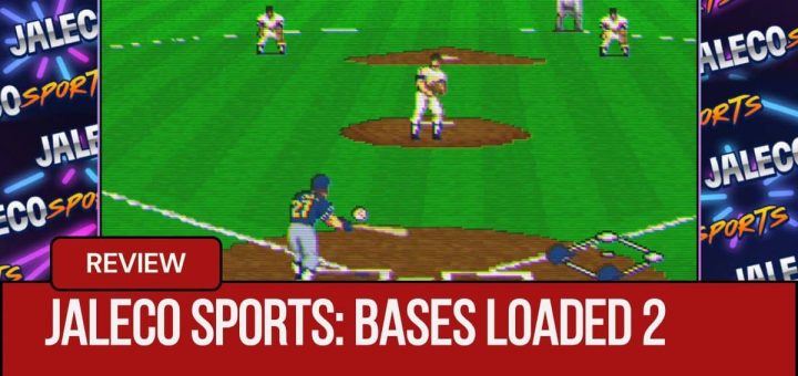 A batter from Jaleco Sports: Bases Loaded 2 takes a powerful swing on a pixelated diamond with all bases loaded, for Gert Lush Gaming.