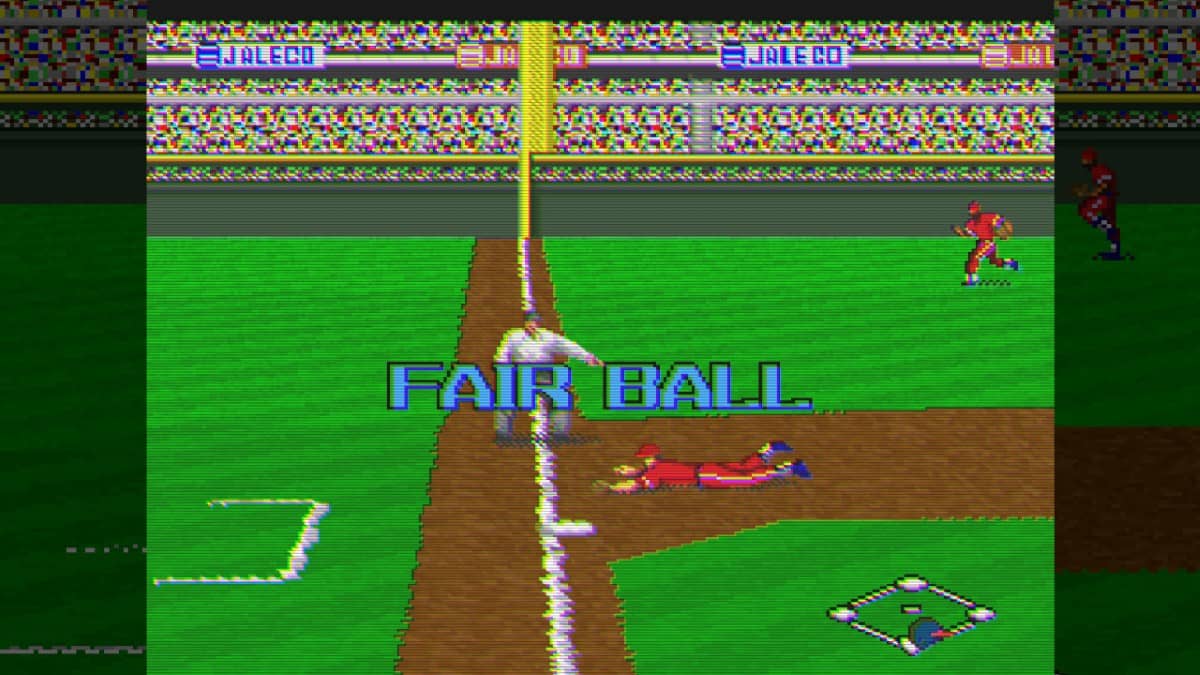 The words fair ball splash across the screen during a Jaleco Sports: Bases Loaded 2 match for Gert Lush Gaming.