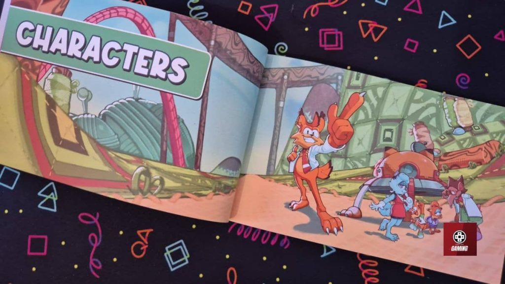 Gert Lush Gaming flips open the Bubsy 4D Pawsome Edition artbook to the vibrant character design pages.