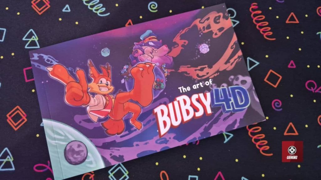 The front cover of the Bubsy 4D artbook shows the iconic bobcat pose for the Gert Lush Gaming review.